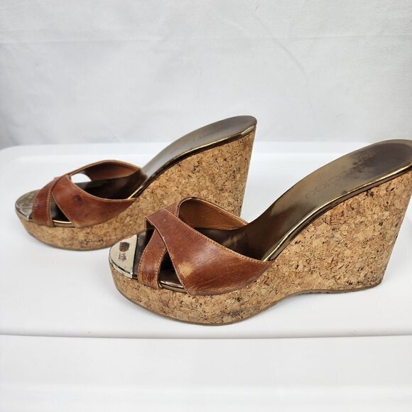 Jimmy Choo Leather Cork Wedges 38.5 - Picture 2 of 9